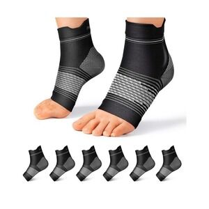PAPLUS Compression Foot Sleeves 6 Pairs Black XL Plantar Fasciitis Arch Support